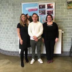 Furman’s Nancy Georgiev & Caitlynne Goodlett meeting with Howest student Aaron Geli & Furman student Matt Martin at Howest Kortrijk